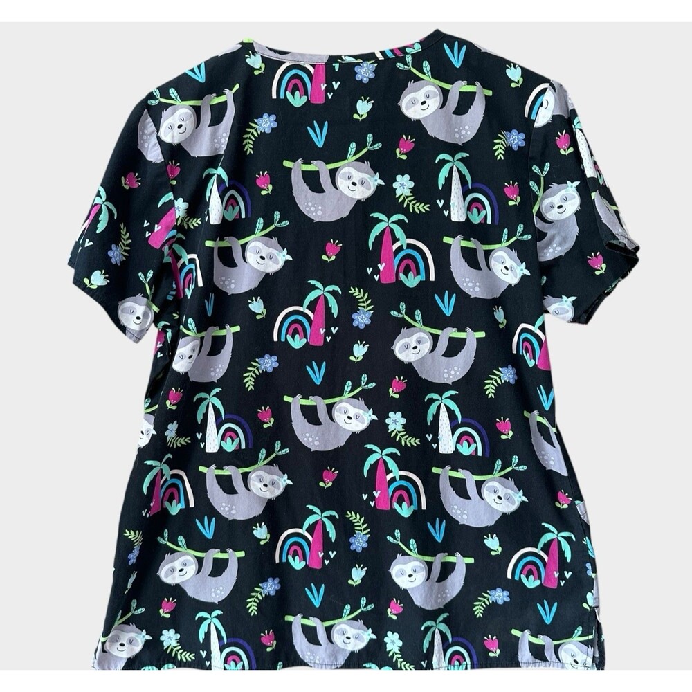 Zoe+Cloe Sloth Scrub Top Women's Medium 100% Cotton - Picture 2 of 6